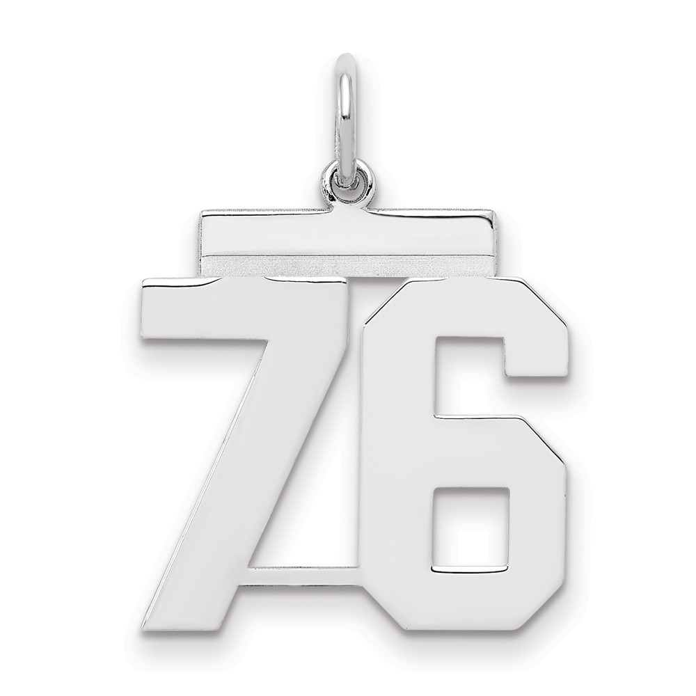 Sterling Silver Rhodium-plated Polished Number 76 Charm
