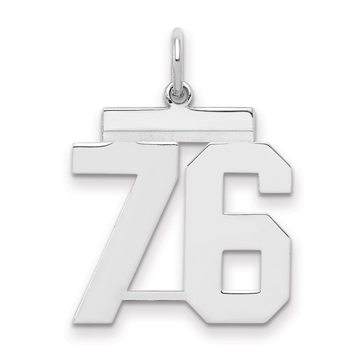 Sterling Silver Rhodium-plated Polished Number 76 Charm