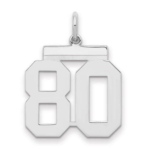 Sterling Silver Rhodium-plated Polished Number 80 Charm