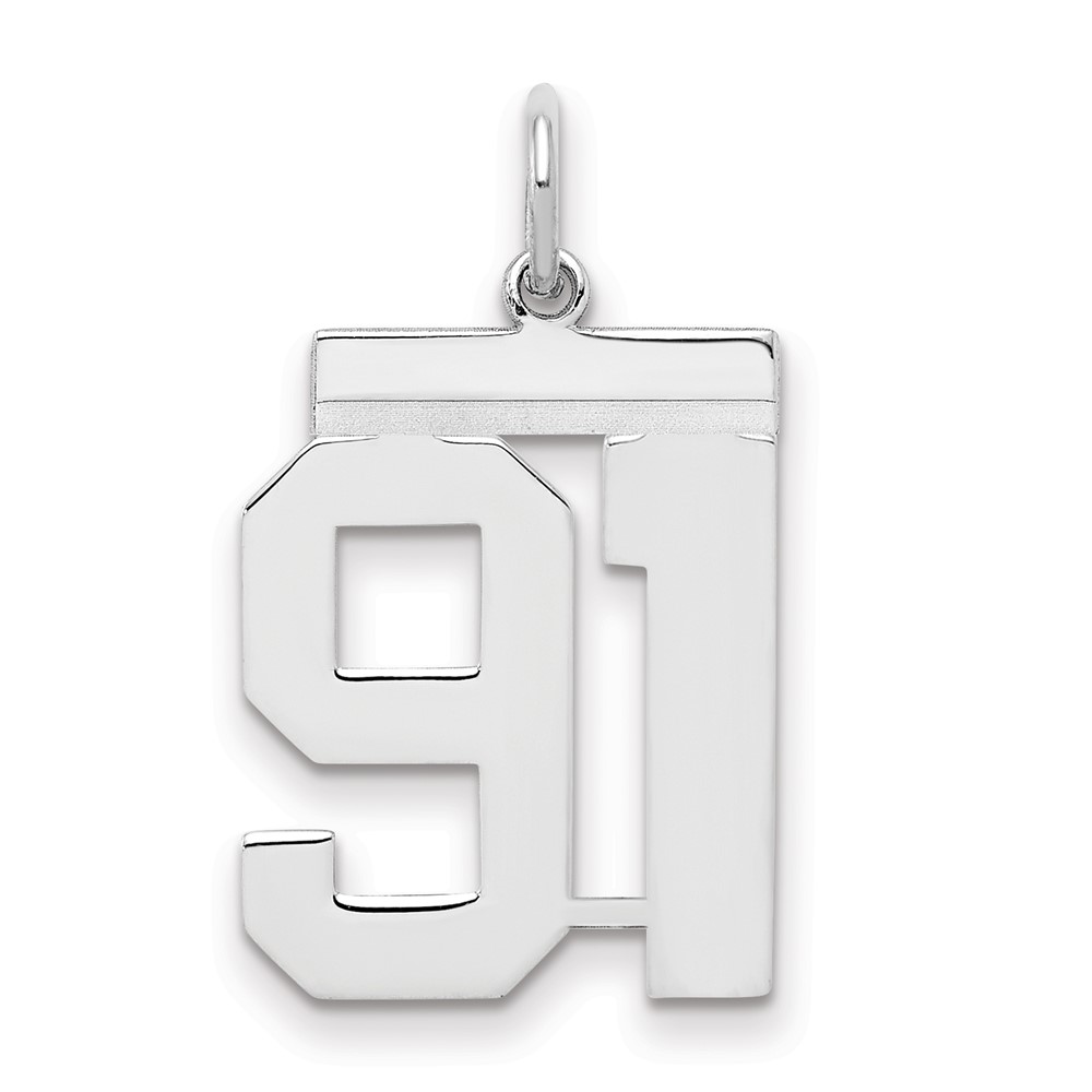 Sterling Silver Rhodium-plated Polished Number 91 Charm