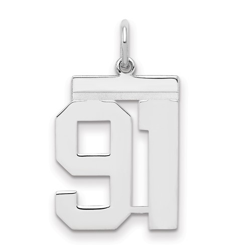 Sterling Silver Rhodium-plated Polished Number 91 Charm