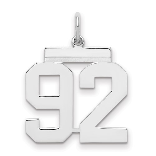 Sterling Silver Rhodium-plated Polished Number 92 Charm