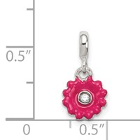 Sterling Silver Hot Pink Enamel Flower with CZ Enhancer view 3