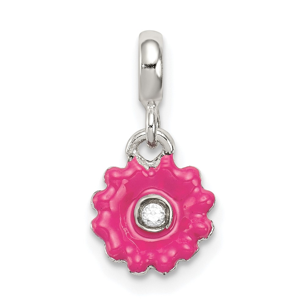 Sterling Silver Hot Pink Enamel Flower with CZ Enhancer