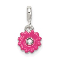 Sterling Silver Hot Pink Enamel Flower with CZ Enhancer view 1