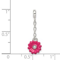 Sterling Silver Pink Enamel Flower with CZ Dangle Enhancer, 0.5" view 3