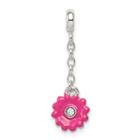 Sterling Silver Pink Enamel Flower with CZ Dangle Enhancer, 0.5" view 1