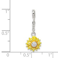 Sterling Silver Yellow Enameled Flower W CZ 1 2in Dangle Enhancer view 3