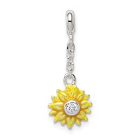 Sterling Silver Yellow Enameled Flower W CZ 1 2in Dangle Enhancer view 1