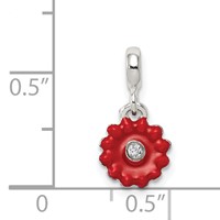 Sterling Silver Red Enameled Flower with CZ Enhancer view 3