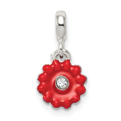 Sterling Silver Red Enameled Flower with CZ Enhancer