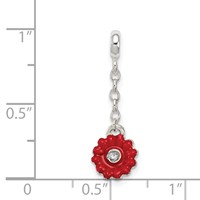 Sterling Silver Red Enameled Flower with CZ Dangle Enhancer, 0.5" view 3
