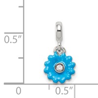 Sterling Silver Blue Enamel Flower with CZ Enhancer view 3