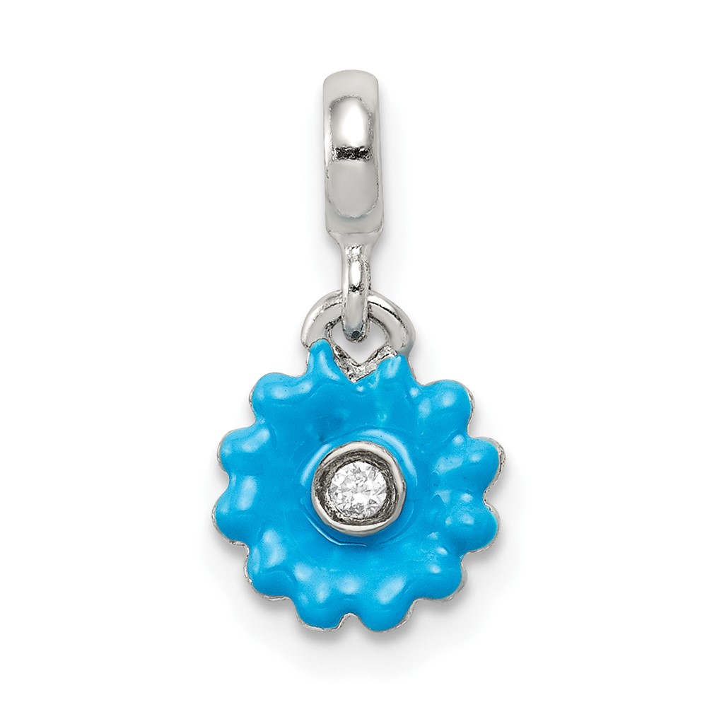 Sterling Silver Blue Enamel Flower with CZ Enhancer