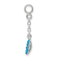 Sterling Silver Blue Enamel Flower with CZ Dangle Enhancer, 0.5" view 2