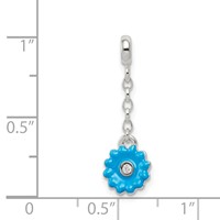 Sterling Silver Blue Enamel Flower with CZ Dangle Enhancer, 0.5" view 3