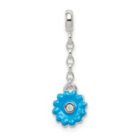 Sterling Silver Blue Enamel Flower with CZ Dangle Enhancer, 0.5" view 1