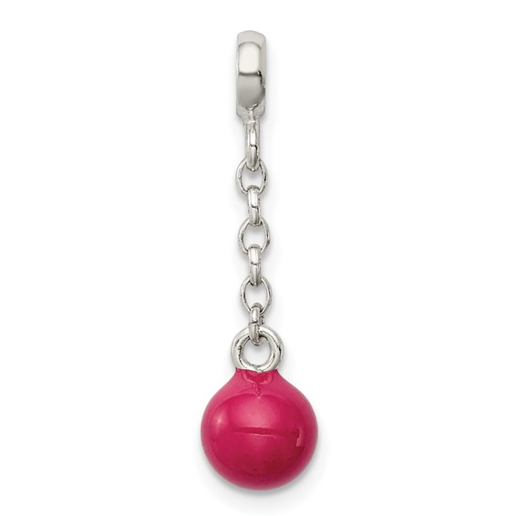 Sterling Silver Hot Pink Enamel Bead 1/2" Dangle Enhancer