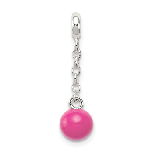 Sterling Silver Hot Pink Enamel Bead 0.50 Dangle Enhancer