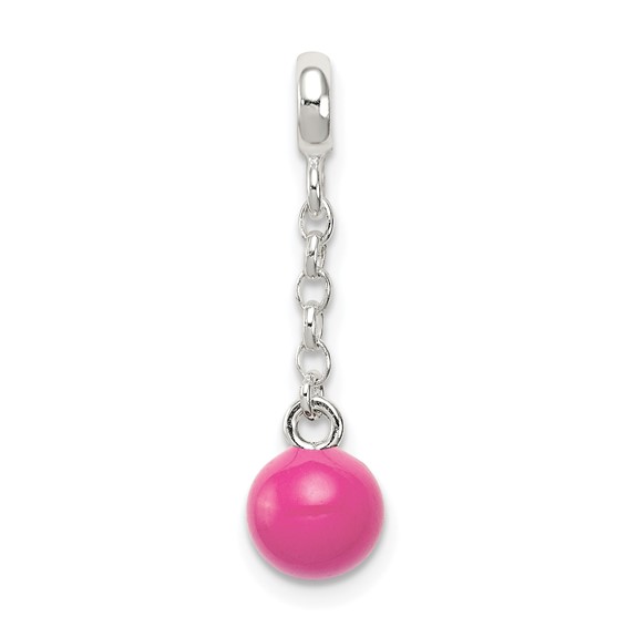 Sterling Silver Hot Pink Enamel Bead 1/2" Dangle Enhancer