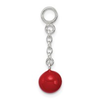 Sterling Silver Red Enameled Bead Dangle Enhancer - 0.5in view 2