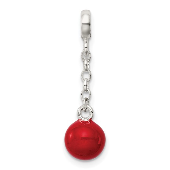 Sterling Silver Red Enameled Bead 1/2in Dangle Enhancer