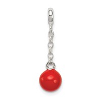 Sterling Silver Red Enameled Bead Dangle Enhancer - 0.5in view 1