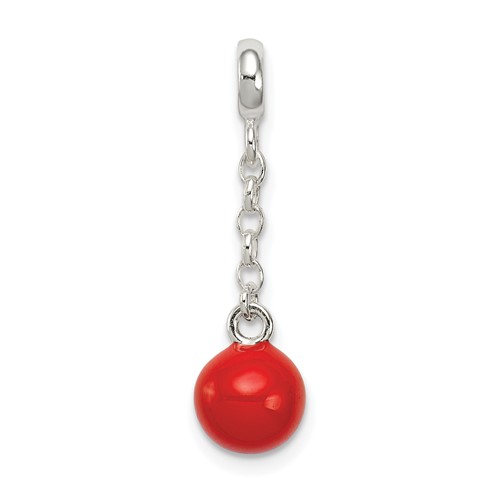 Sterling Silver Red Enameled Bead Dangle Enhancer, 0.5"