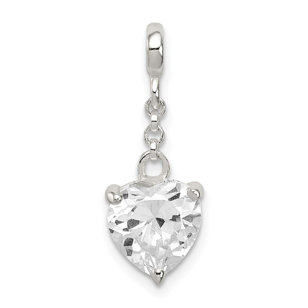 Sterling Silver Clear CZ Heart 1/ Dangle Enhancer - 2in