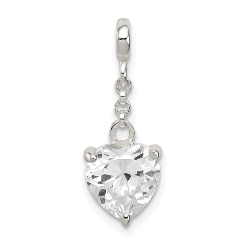 Sterling Silver Clear CZ Heart Dangle Enhancer, 0.5"