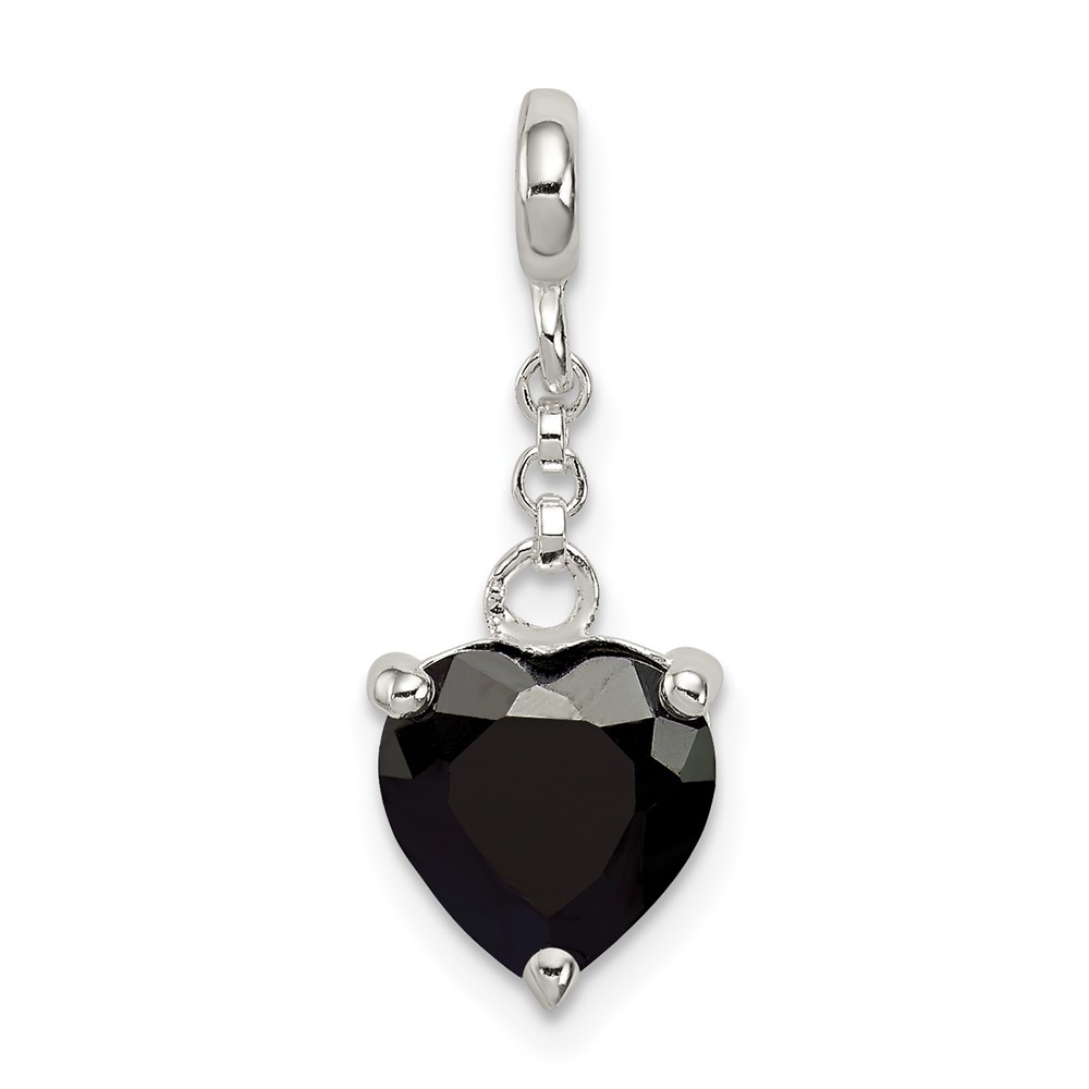 Sterling Silver Black CZ Heart Dangle Enhancer - 0.5in