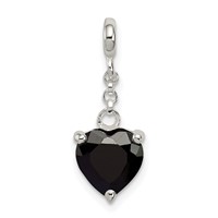 Sterling Silver Black CZ Heart Dangle Enhancer - 0.5in view 1