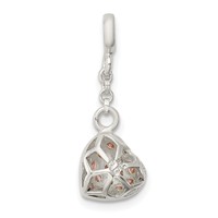 Sterling Silver Pink CZ Puffed Heart 1/ Dangle Enhancer - 2in view 4