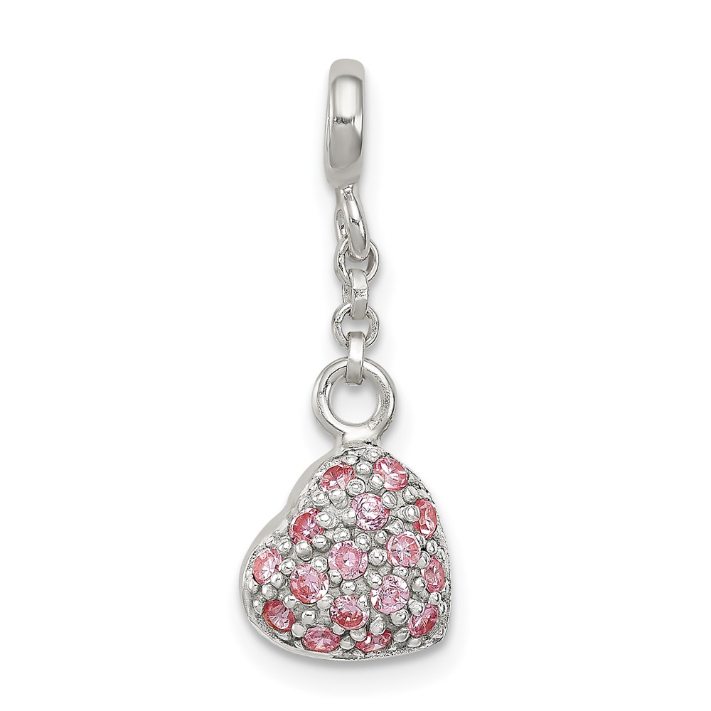 Sterling Silver Pink CZ Puffed Heart 1/ Dangle Enhancer - 2in