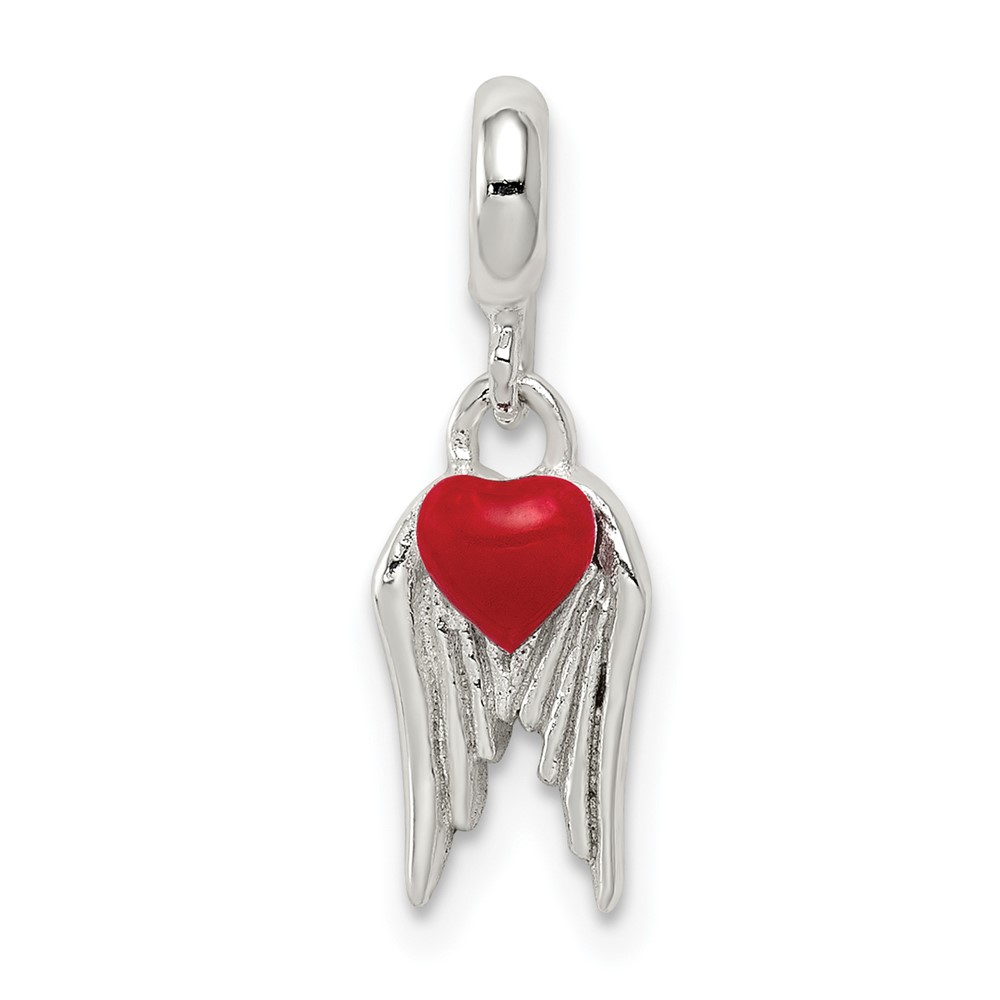 Sterling Silver Red Enameled Heart with Wings Enhancer