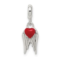 Sterling Silver Red Enameled Heart with Wings Enhancer view 1