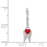 Sterling Silver Red Enameled Heart with Wings 1/ Dangle Enhancer - 2in view 3