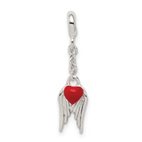 Sterling Silver Red Enameled Heart with Wings 1/ Dangle Enhancer - 2in view 1