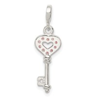 Sterling Silver Key with Pink CZ Heart Enhancer view 4
