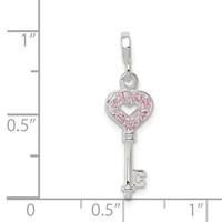Sterling Silver Key with Pink CZ Heart Enhancer view 3