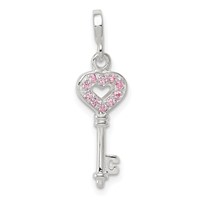 Sterling Silver Key with Pink CZ Heart Enhancer view 1