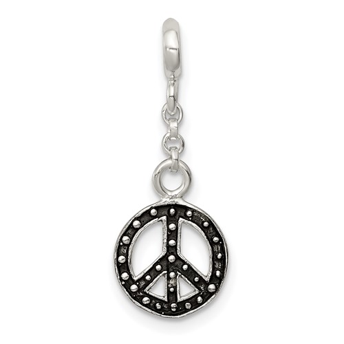 Sterling Silver Enameled Peace Symbol Dangle Enhancer, 0.5"