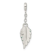 Sterling Silver Green Enameled Leaf Dangle Enhancer - 0.5in view 4