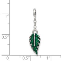 Sterling Silver Green Enameled Leaf Dangle Enhancer - 0.5in view 3