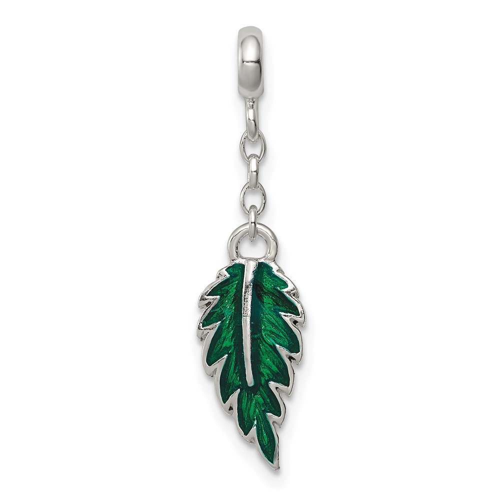 Sterling Silver Green Enameled Leaf Dangle Enhancer - 0.5in