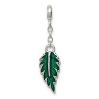 Sterling Silver Green Enameled Leaf Dangle Enhancer - 0.5in view 1