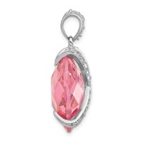 Sterling Silver Polished Pink & Clear CZ Heart Pendant view 2