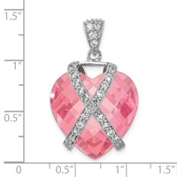 Sterling Silver Polished Pink & Clear CZ Heart Pendant view 3