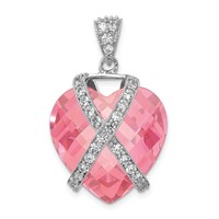 Sterling Silver Polished Pink & Clear CZ Heart Pendant view 1
