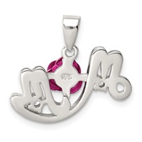 Sterling Silver Rhodium-plated Dyed Pink Aluminum Rose and Clear CZ Mom Pendant view 4